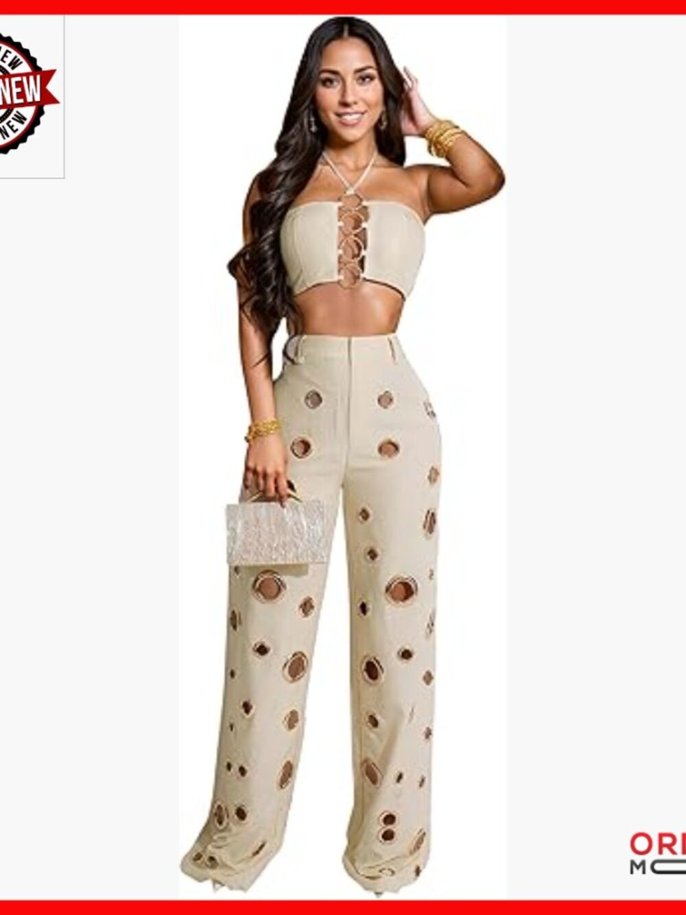 Sexy Halter Crop Top High Waist Flare Pant Set Size Small